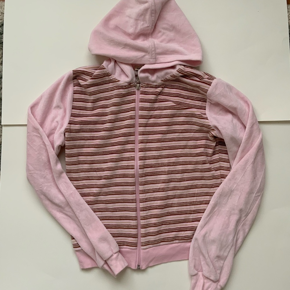 NEOPOLITIAN Velour Pink and Brown Striped Hoodie